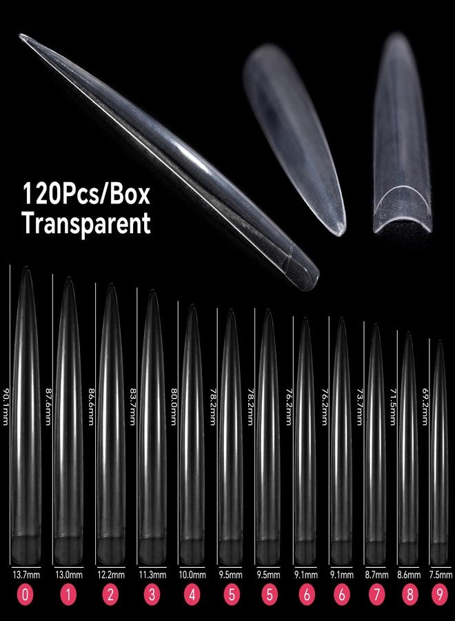 KADS 120Pcs Extra Long Stiletto Half Cover Tips False Nails Extension Fake Nail Art Design DIY 12 Sizes (Clear, 9 Sizes) - Image 2